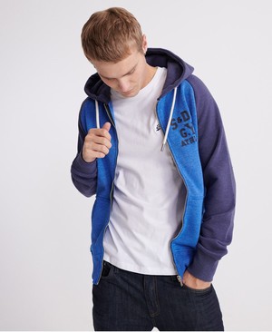 Superdry Classic Varsity Raglan Cipzár Férfi Kapucnis Pulóver Kék | YGNXT2034